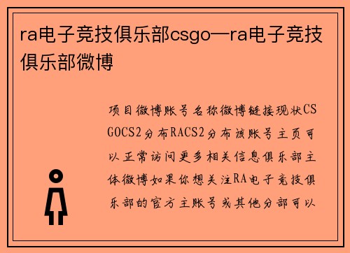 ra电子竞技俱乐部csgo—ra电子竞技俱乐部微博